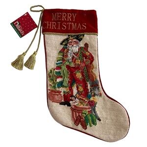 Vintage Needlepoint Christmas Stocking Saint Nicholas Santa Dillards RARE Beauty